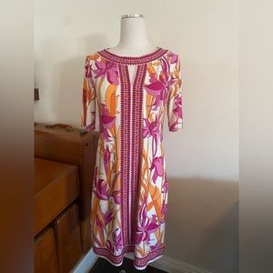 Maggy London Stretchy MOD Orange & Pink 1960s / 1970s Style Shift Dress